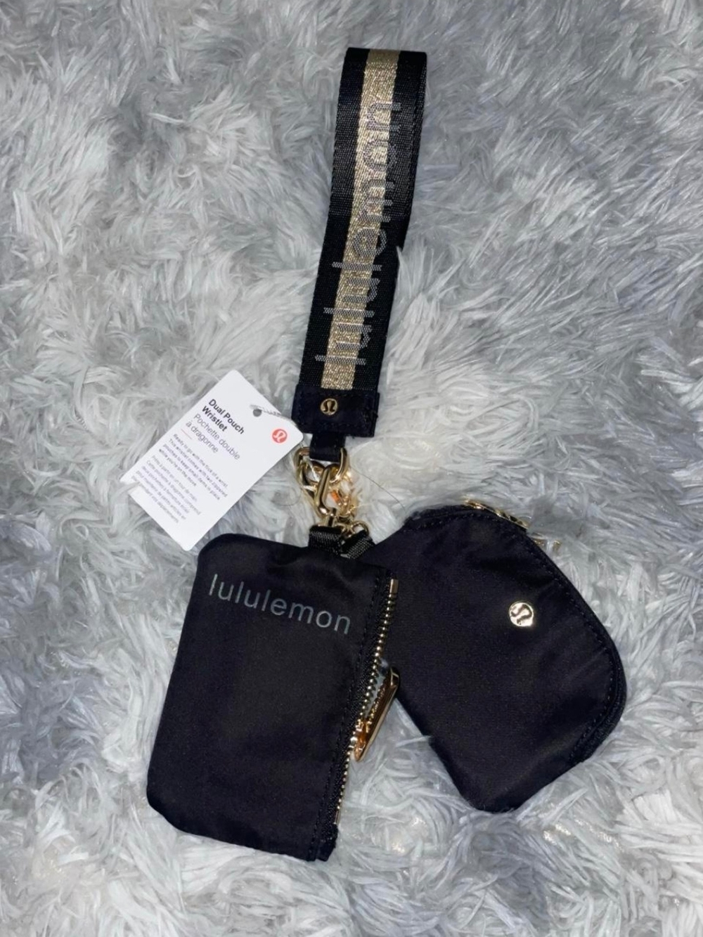 lululemon athletica Black Wristlet Set with Gold Hardware